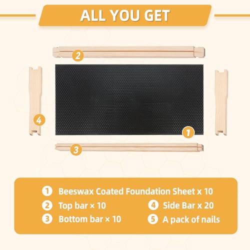 10 Pack Beehive Frames and Wax Foundations for Deep Brood Bee Hives with Wooden Bee Hive Frames and 100% Beeswax Coated Foundations, 9-1/8-Inch (Black) - size: 10 Pack Deep Frames-Black