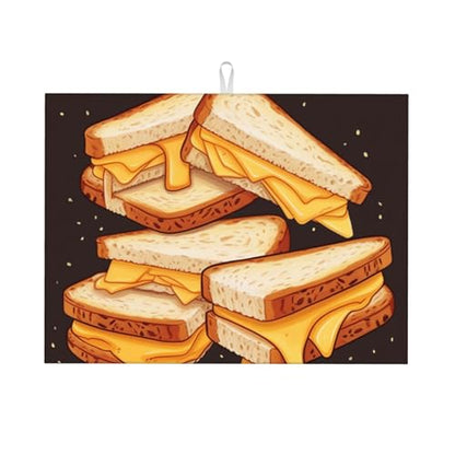 Microfiber Dish Drying Mat for Kitchen Countertop Cheese Sandwiches Dishes Mats Absorbent Dishs Pad with Hook Washable Dish Drainer Mat Large Kitchen Dish Drying Pad 18x24 Inch