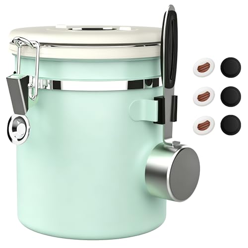 ShanSon Coffee Canister Airtight, Stainless Steel Bean Storage Container with Date Tracker & Scoop, Grounds Sugar Flour Tea Cereal Fits Kitchen Pantry, Ideal Gift for Coffee Lovers,16oz,Green - color: Green, size: 16oz