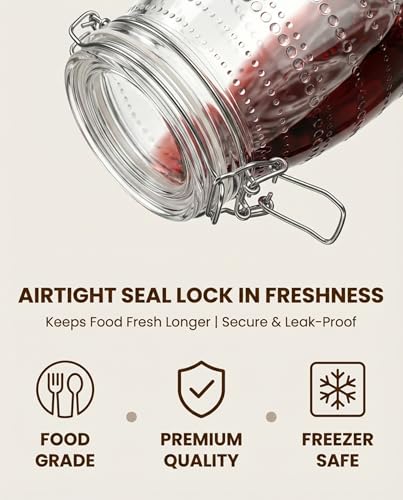 32 oz 6Pack Glass Mason Jars with Airtight Clip-Top Lids, Wide Mouth Reusable Glass Canning Storage Containers Jars for Kitchen, Jams, Pickling, Coffee Beans & Meal Prep (32 oz)