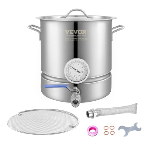 VEVOR Brew Kettle 5 Gal, Brewing Pot Stainless Steel, Brew Kettle Pot for Beer Brewing with Filter&Filter Tray, Tri Ply Bottom - size: 20 Quarts