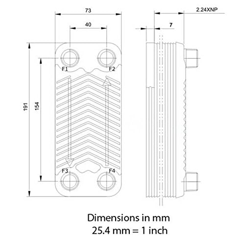 B3-12A 30 Plate Beer Wort Chiller Garden Hose x 1/2" Hose Barb 7.5"x2.9"