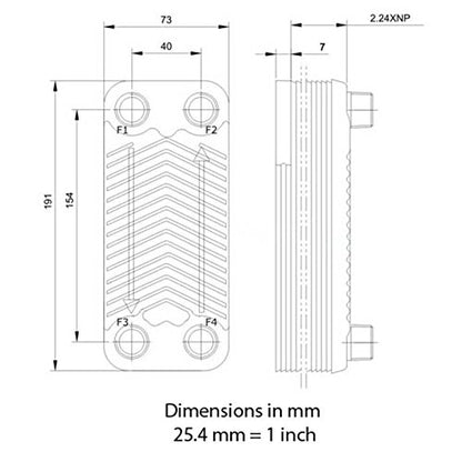 B3-12A 30 Plate Beer Wort Chiller Garden Hose x 1/2" Male NPT 7.5"x2.9"