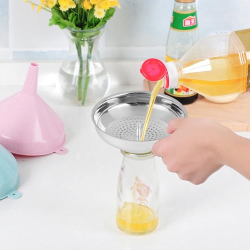 Canning Funnel, Food Grade Stainless Steel Canning Funnel with Strainer, Small Wide Mouth Funnels for Kitchen Use Filling Bottles Mason Jars Canning Supplies Kit Tools, Pack of 2