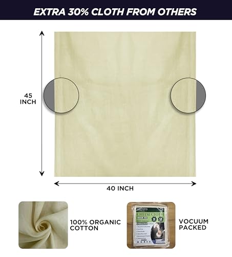 Unbleached Cheese Cloths 100 Grade, 12 Sq Feet - 1.4 Sq Yards 100% Organic Cotton Fabric - Reusable Ultra Fine Mesh Muslin Cloth - Cheesecloth For Straining Cooking,Baking,Cheese Making - size: 1.4 Sq Yards