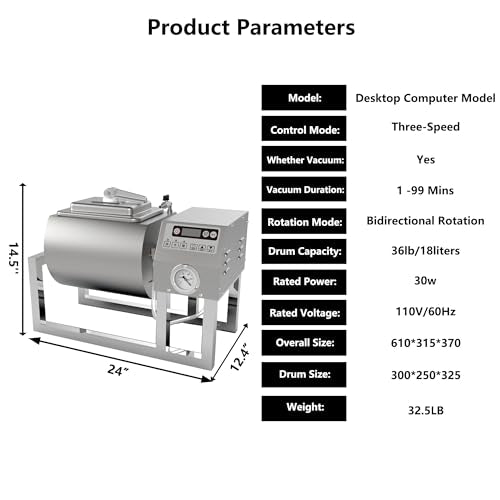 Hakka Meat Tumbler Marinator, Vacuum Curing Machine, Rapid Marination Process, 36lb/18 liters