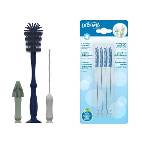 Dr. Brown's Silicone Cleaning Brush Set with Bottle, Spout, and Straw Brush, 3-Pack + Vent Cleaning Brush, 4-Pack - color: Silicone Brush Set + Vent Brush 4-pack, size: Compact