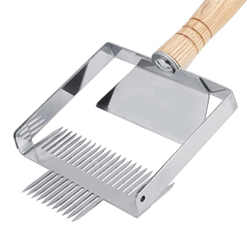 Beekeeping Uncapping Fork Tool – Stainless Steel Beehive Knife Scraper with Wooden Handle for Honey Harvesting Comb Uncapping