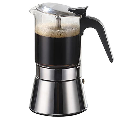 SIXAQUAE Stovetop Espresso Maker, Crystal Glass-top & Stainless Steel Espresso Moka Pot,Classic Italian coffee maker（360ml） - size: 360 ml - Standard