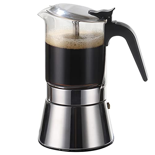SIXAQUAE Stovetop Espresso Maker, Crystal Glass-top & Stainless Steel Espresso Moka Pot,Classic Italian coffee maker（360ml） - size: 360 ml - Standard