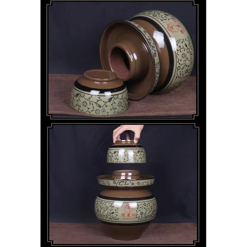 Traditional Chinese Ceramic Fermentation Crock With Lid, Stoneware Sauerkraut Pickling Jar, 1 Pcs(4L) - size: 4L