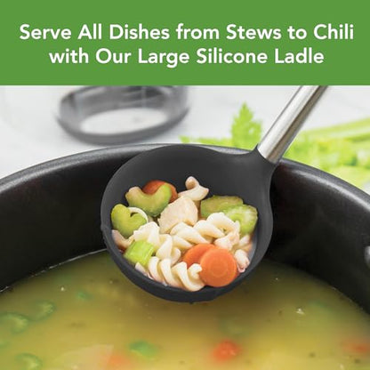 Tovolo Silicone Ladle With Stainless Steel Handle Deep Soup Ladle for Cooking Canning Serving Soup Punch Stew Sauce, Large Kitchen Utensil Spoon Dishwasher Safe BPA Free Silicone Black - color: Black