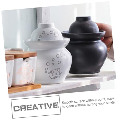 Small Ceramic Kimchi Container Airtight Fermentation Crock Jar for Pickles and Sauerkraut Multipurpose Sealed Pickle Jar with Water Seal Lid Compact Kitchen Storage for Dried Fruit