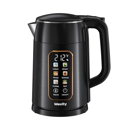 Mecity Electric Kettle 1.7L Touch Screen Temperature Control Water Boiler, No Plastic Contact with Water. 6 Preset Temperature Programs, 2 Hours Keep Warm, Black - color: Black & Rosegold