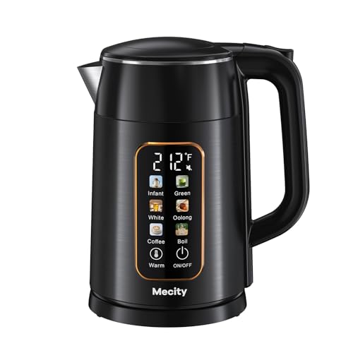 Mecity Electric Kettle 1.7L Touch Screen Temperature Control Water Boiler, No Plastic Contact with Water. 6 Preset Temperature Programs, 2 Hours Keep Warm, Black - color: Black & Rosegold
