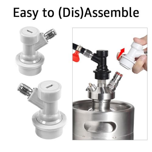 MRbrew 2 Pcs Ball Lock Disconnect with Stainless Steel 5/16'' Gas Barb, Home Brew Ball Lock Corny Keg Fittings for Keg Posts Coupler Extra 2 Hose Clamps & MFL Swivel Nuts - size: 1 Pair-white