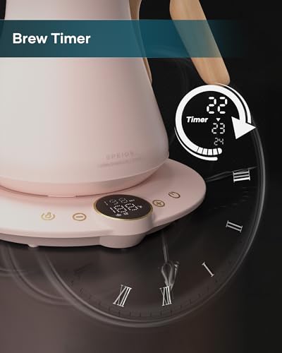 INTASTING Gooseneck Electric Kettle with ±1℉ Temperature Control for Pour Over Coffee & Tea, Quick Heating, BPA-Free Stainless Steel, Built-in Brew Timer, 1500W/0.9L (Munch Pink) - color: Munch Pink