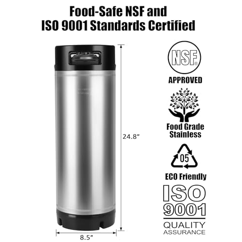 Upgraded 2 Pack New 5 Gallon Ball Lock Keg, Stainless Steel Corny Keg with Ball Lock Post, Cornelius Keg Beer Square Keg with Dual Rubber Handle, Gasket Set for Commercial Home Brewing - size: 5 Gallon*2 Pack