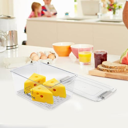 Cheese Container Airtight with Draining Basket Cream Cheese Sliced Cheeses Box with Lid Saver for Fridge Cheeses Keeper Cream Block Shredded Storage Box Saver (Clear - 2 Pack) - color: Clear - 2 Pack