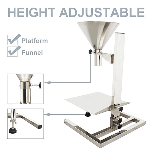 TECHTONGDA Stainless Steel Funnel Food Grade Kitchen Feeding Hopper with Support Stand and Lifting Platform for Powder, Paste, Liquid, Granule Manual Filling Package Bottom Diameter 2.3 Inch