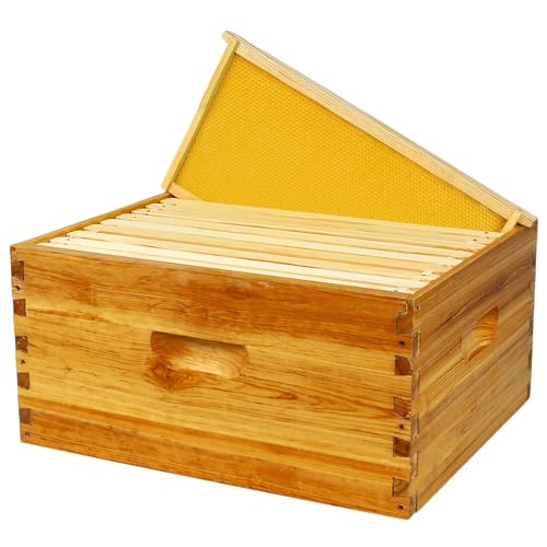 10 Frame Deep Brood Box Langstroth Bee Hive Box Dipped in Beeswax, Sections of Wood for Beehives Include Beehive Frames and Wax Foundations (Yellow Unassembled) - size: Deep 10pack