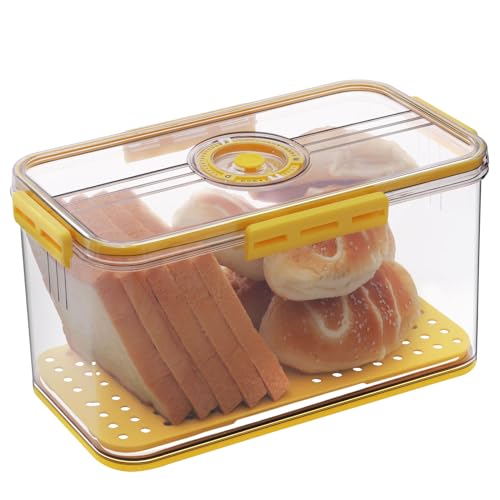 Gifhomfix Bread Box Airtight Bread Boxes for Kitchen Counter, Time Recording Bread Storage Container with Lid, Bread Holder for Homemade Bread, Toast, Bagel, Donut and Cookies, Yellow - color: Yellow