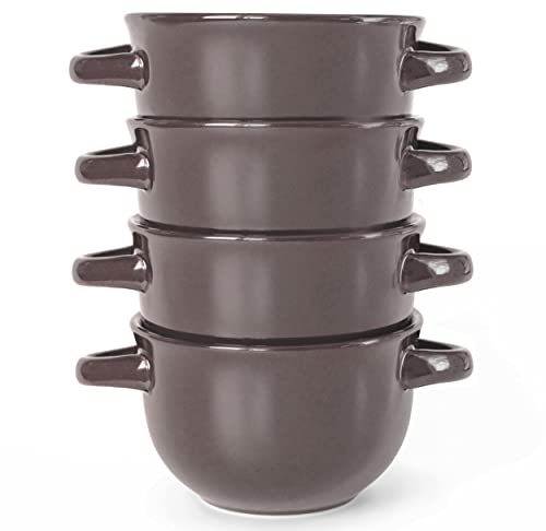 KooK French Onion Soup Bowls, Crocks, Oven Safe Bowls, Soup Mugs, Ceramic Bowls, Dishwasher, Microwave, Set of 4, 18 oz (Dark Mauve) - color: Dark Mauve