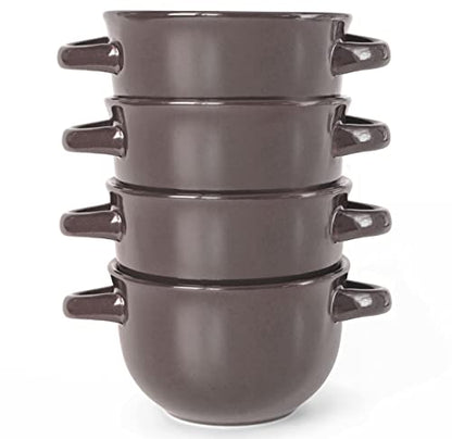 KooK French Onion Soup Bowls, Crocks, Oven Safe Bowls, Soup Mugs, Ceramic Bowls, Dishwasher, Microwave, Set of 4, 18 oz (Dark Mauve) - color: Dark Mauve
