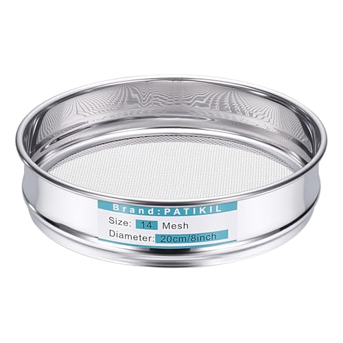 PATIKIL 14 Mesh(1.43mm) Lab Sieve, 7.9"(20cm) Diameter Sifting Screen 304 Stainless Steel Wire Cloth Fine Mesh Sieve for Industrial Laboratory Home Soil Sifter Dry Sift Screens Hash - size: 14 Mesh(1.43mm)/7.9"