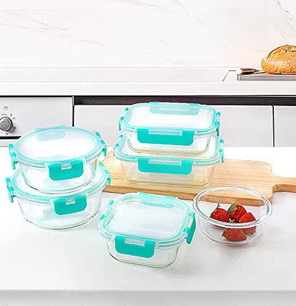 M MCIRCO 24-Piece Glass Food Storage Containers with Locking Lids,Glass Meal Prep Containers Set - Airtight Lunch Containers, Microwave, Oven, Freezer and Dishwasher,Green - color: Green
