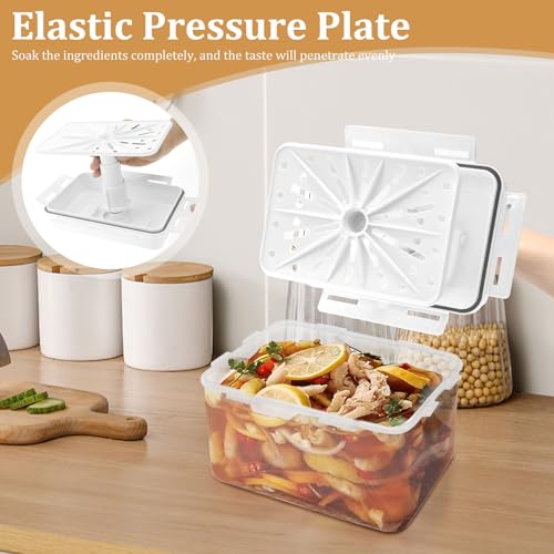 Press Plate Leakproof Airtight Pickle Kimchi Container, Press Plastic Fermentation Container, 4L Food Storage Box w Hidden Handle, Portable Mason Jar, Clear Sauerkraut Press Container for Home Kitchen - color: 4 L Preserving Jar