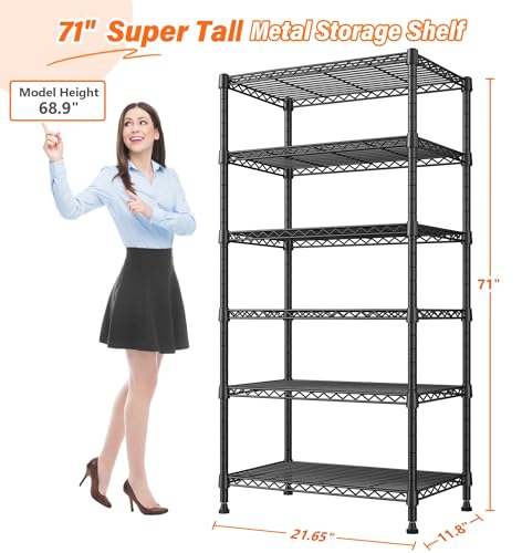 REIBII 6 Tier Shelf Metal Shelving 70"H Storage Shelves Sturdy Wire Rack Shelf Units Adjustable Detachable Storage Shelving Unit for Kitchen Laundry Pantry Garage Commercial 71"H x 21.65"W x 11.8"D - size: 【6 Tier】71"H x 21.65"W x 11.8"D