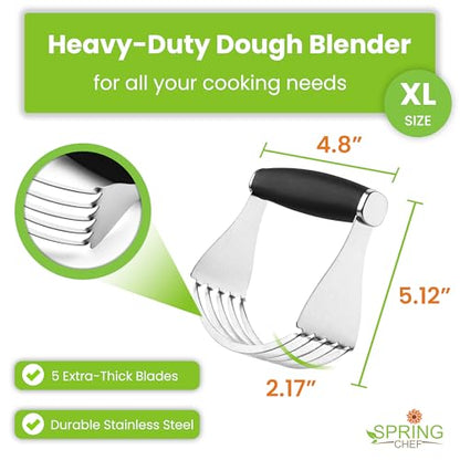 Spring Chef XL Stainless Steel Pastry Cutter Tool for Baking - Heavy Duty Dough Blender - Butter & Dough Cutter Tool with Sharp Blades - Pastry Blender for Easy Mixing - Dishwasher Safe - Black | Heavy Duty Dough Mixer with Stainless Steel Blades, Butter