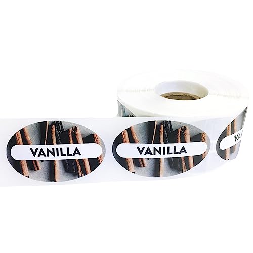Vanilla Grocery Store Food Labels 1.25 x 2 Inch Oval Shape 500 Total Adhesive Stickers - color: Vanilla
