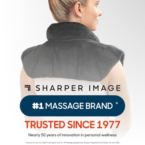 Sharper Image Heated Neck & Shoulder Wrap - Microwavable Warm & Cooling Plush Pad, Scented Aromatherapy (100% Natural Lavender & Herb Spa Blend), Pain Tension Headache Relief Therapy, Gift for Women - color: Black