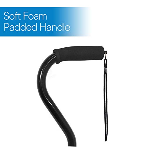 RMS Quad Cane - Adjustable Walking Cane with A Large Four-Pronged Base for Extra Stability - Foam Padded Offset Handle for Secure & Comfort Grip - Works for Right or Left Handed Men or Women