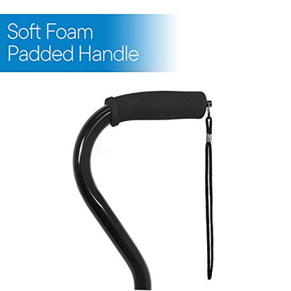 RMS Quad Cane - Adjustable Walking Cane with A Large Four-Pronged Base for Extra Stability - Foam Padded Offset Handle for Secure & Comfort Grip - Works for Right or Left Handed Men or Women