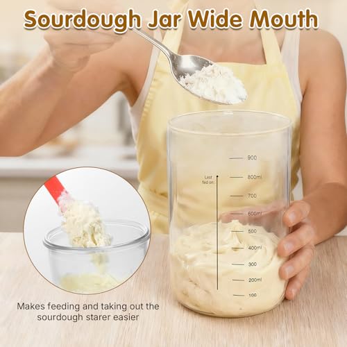 34oz Sourdough Starter Jar Kit,Wide Mouth Sourdough Starter Container with Feeding Tracking Band, Silicone Spatula&Sourdough Starter Kit-Baking Supplies(2 pack). (Red) - color: Red