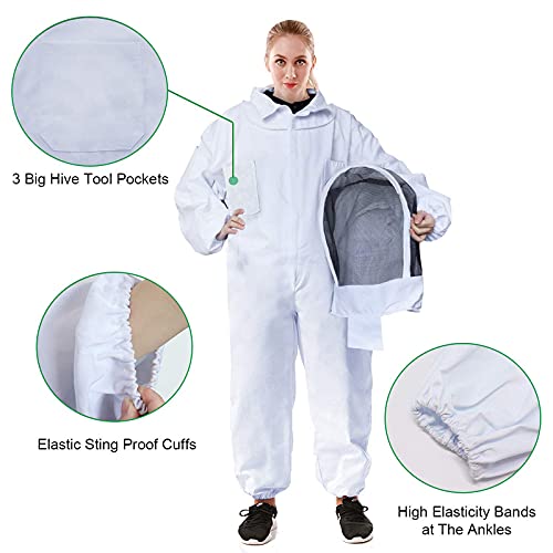 Professional Bee Suit for Men Women, Beekeeping Suit Beekeeper Suit with Glove &Ventilated Hood, Multi-Size Bee Outfit for Backyard and Bee Keeper - style: L for 5'3"-5'7"