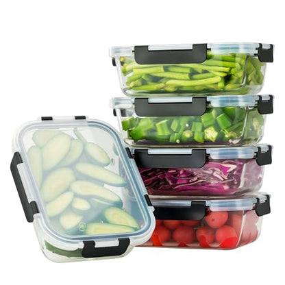 5-Piece Set, 36 oz Glass Meal Prep Containers with Snap-Lock Lids, Airtight Lunch Containers, Microwave, Oven, Refrigerator & Dishwasher Safe,Black - color: Black, size: 5pack-36oz-Black