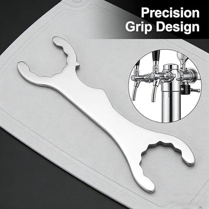 2pcs Stainless Steel Beer Faucet Wrench, Multi-Functional Kegerator Tool for Tap Tower & Coupler Nuts, 7-Inch Draft Beer Spanner with Dual-Size Openings for Home Brewing & Bar Maintenance (2)