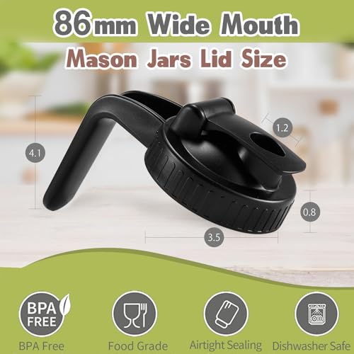 2 Pack Wide Mouth Mason Jar Lids V-Shaped with Handle, Mason Jar Pour Spout Lid with Extended Flip Lid Easy to Open, Airtight Leak Proof and Durable - color: grey, size: 2pcs
