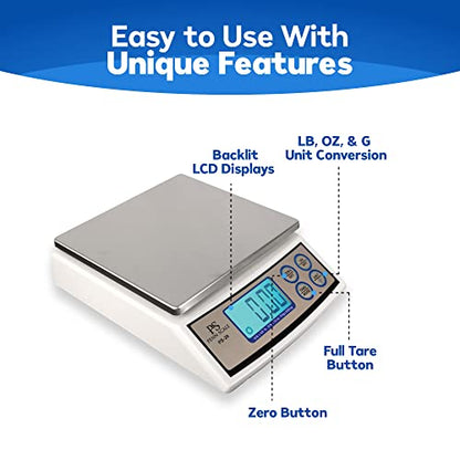 Penn Scale PS-20 Digital Kitchen Portion Scale - 20lb Electric Kitchen Scale with 0.01lb Readability - Removable Platter & LCD Display - KG, Lb, & Oz Unit Conversion (AC & Battery Powered)