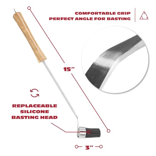 BBQ-AID Silicone Basting Brush for Grilling - Premium Acacia Wood Sauce Brush for BBQ & Smoking - Heat Resistant Marinade & Meat Brush - Dishwasher Safe Cooking Brush - Perfect For Fathers Day Gift
