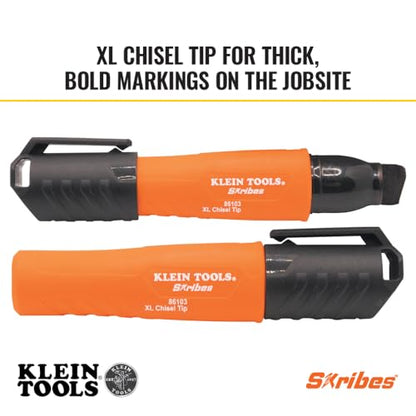 Klein Tools 86103 Skribes XL Permanent Marker, Chisel Tip, Professional-Grade Ink, Multi-Surface Jobsite Marker for Wet, Dry and Oily Surfaces, Black