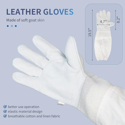 Bee Three Layer Beekeeping Ventilated Suit,Ultra Ventilated Breathable Cotton,Full Beekeeping Suit Equipped with Sheepskin Gloves,Comfortable with Maximum Protection,Beekeepers's Choice(L)