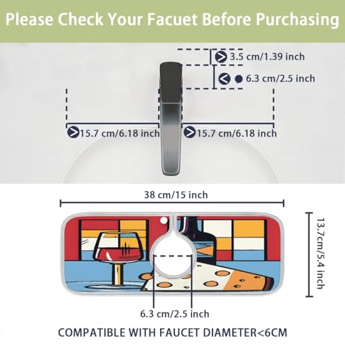 Wine Cheese Faucet Mat for Kitchen Sink Super Absorbent Faucet Splash Guard Fast Drying Faucet Mat Sink Mat for Kitchen Bathroom 15x5.4"