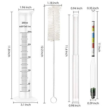 Hydrometer and Test Jar for Wine, Beer and Kombucha - Including 250ml Plastic Cylinder, Cleaning Brush and ABV Storage Bag