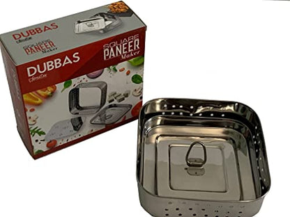 Dubbas - Square Paneer Maker, Stainless Steel Indian Paneer Press/Tofu Press/Paneer Mould - Size 5.25"W x 5.25"L x 1.5H inches