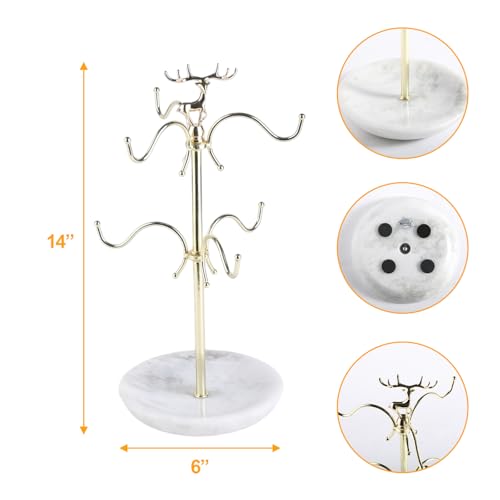 BCS Mug Holder with Marble Base - 6 Hooks Mug Rack Coffee Cup Storage Tree Jewelry Display Stand Holder for Countertop
